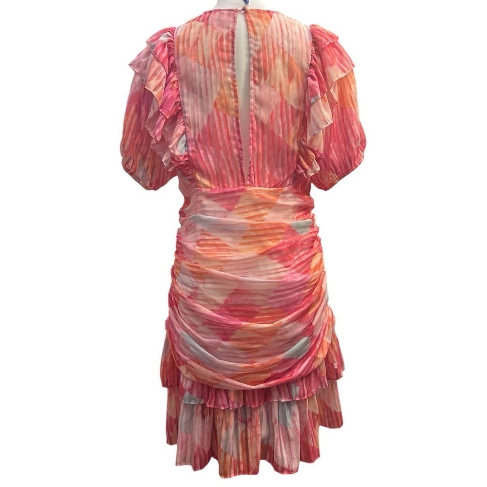 L’atiste Multicolor Ruffle Mini Dress Deep V Flutter Sleeve Ruched Colorful - Picture 10 of 15